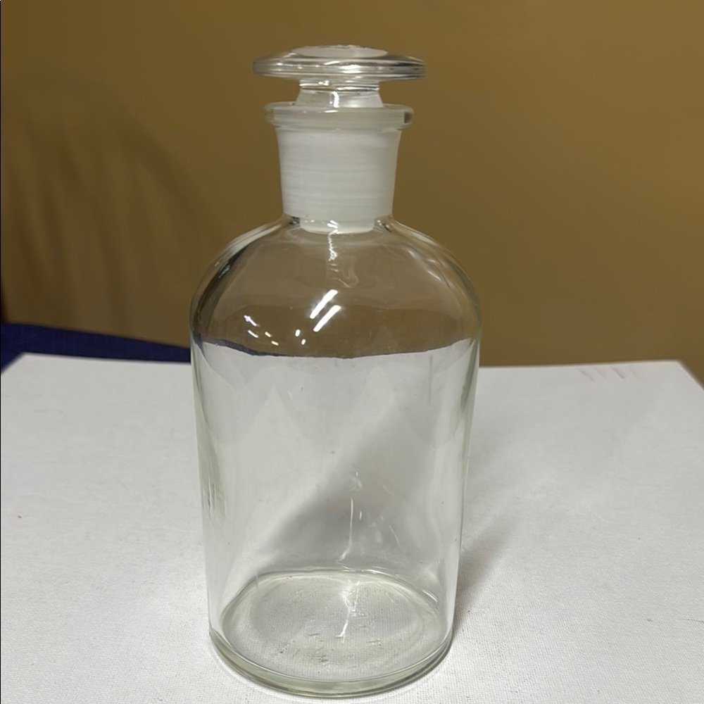 Pyrex Glass Bottle Apothecary Jar with Glass Stopper 7” tall